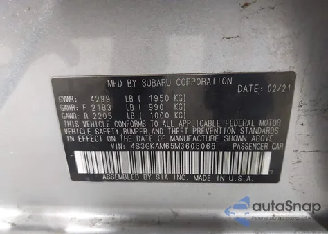 2021 Subaru Impreza Sport из США, поврежденный, VIN 4S3GKAM65M3605066